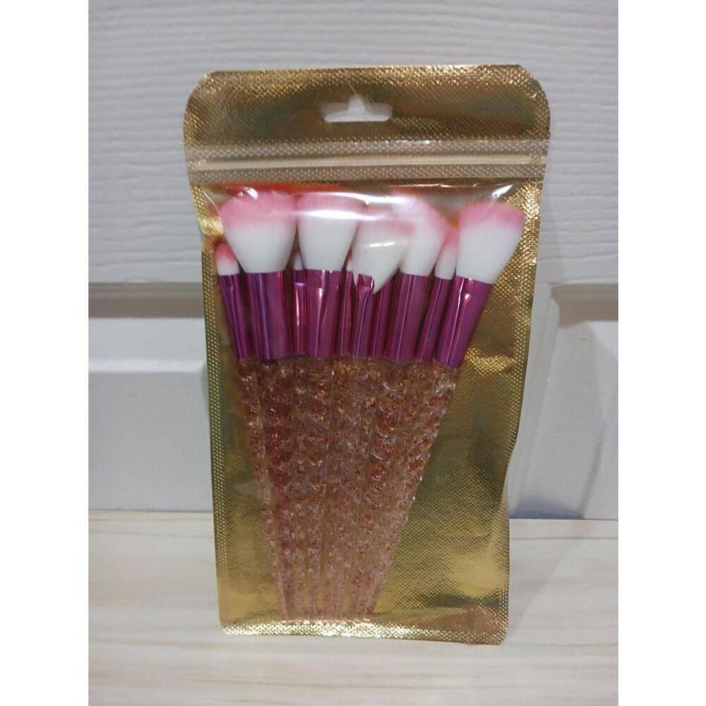 Glittery Makeup Brushes In Hot Pink Set of 10